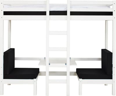 BasicJumbo hoogslaper met zwarte bank, bureau en incl. lattenbodems.