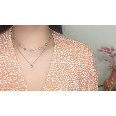 2 Lagen hartjes ketting | zilver gekleurd