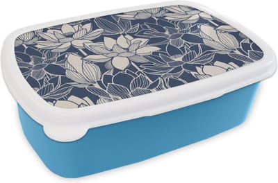 Broodtrommel Blauw - Lunchbox - Brooddoos - Lotus - Blauw - Patronen - 18x12x6 cm - Kinderen - Jongen