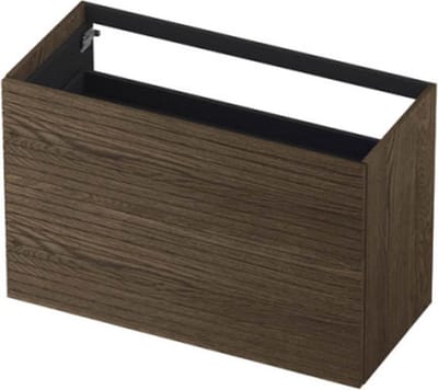 INK wastafelonderkast 2 laden greeploos push to open echt hout horizontaal gefreesd 100x45x65cm, massief eiken charcoal