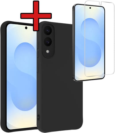 Hoesje - Met Screenprotector - Geschikt voor Samsung Galaxy S25 Edge - Sterk & Shockproof - Telefoon Hoes - Back Cover - Siliconen Case - Telefoonhoes - Zwart