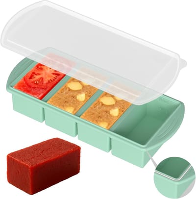 Siliconen diepvrieslade met deksel, 1-kops portie vriesvorm voor soep, bouillon, stoofschotels, stapelbare BPA-vrije maaltijdbereidingscontainer, mintgroen