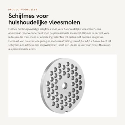 Dailygoods- Schijfmes Professioneel - Reserveonderdeel Vleesmolen - Legering - 5 mm - Zilver - 61,5 x 61,5 mm - Veilig en Duurzaam - Vleesmolenmes