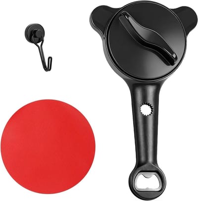 Handmatige 4-in-1 blik- en flesopener voor senioren, verstelbare deksel- en pottenopener met antislip handgreep voor eenvoudig gebruik