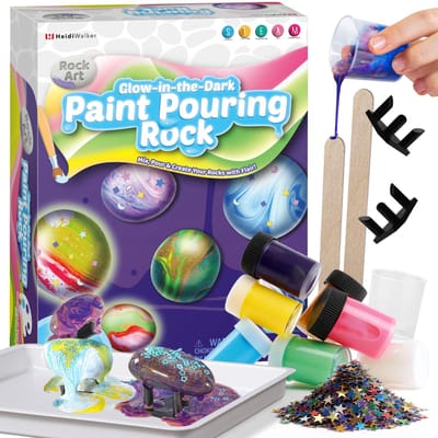 Dailygoods- Knutselstenen Glow in the Dark - Schilderset - Knutselset voor Kinderen - Creatief Vrijetijdsproject - 10 Stuks - Giettechniek