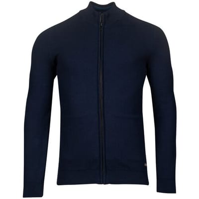 Baileys Vest Combed Cotton Cardigan Zip Allover Structure Knit Dark Blue / male
