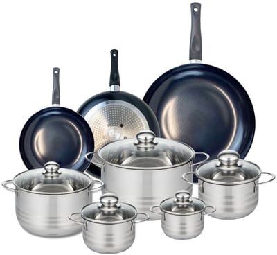 Set van 3 Kookpannen 20, 24 en 32 cm en 5 braadpannen 12, 14, 16, 20 en 24 cm Elo Prima Brillant