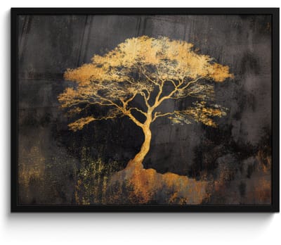 Poster in lijst - Fotolijst 80x60 cm - Posters - Boom - Schilderij - Goud - Abstract - Posterlijst zwart - Decoratie - Wanddecoratie woonkamer - Muurdecoratie slaapkamer
