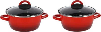 Magefesa Pan - Set van 2x stuks - met glazen deksel - rood - 20 cm - 5 liter - RVS - kookpan - soeppan - pannen Cuenca
