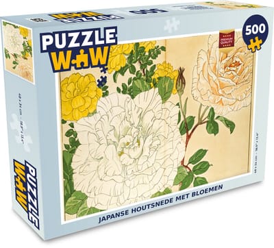 Puzzel Japanse houtsnede met bloemen - Legpuzzel - Puzzel 500 stukjes
