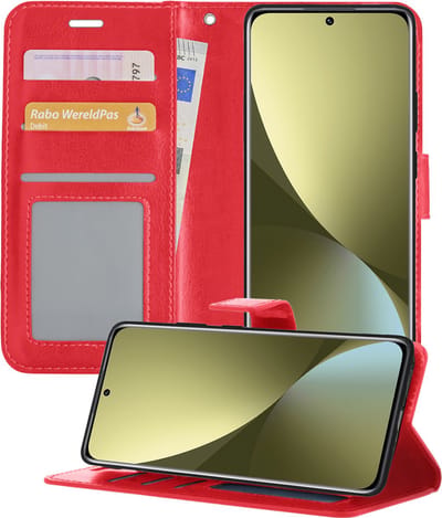 Hoesje - Met Pasjeshouder - Geschikt voor Xiaomi 12 - Luxe Bookcase Portemonee - Flip Case - Kunstleer Book Case - Flipcase - Book Cover - Walletcase - Portemonneehoes - Telefoonhoesjes - Rood