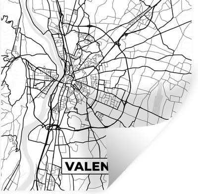 Muurstickers - Sticker Folie - Frankrijk - Plattegrond - Stadskaart - Valence - Kaart - Zwart wit - 100x100 cm - Plakfolie - Muurstickers Kinderkamer - Zelfklevend Behang XXL - Zelfklevend behangpapier - Stickerfolie
