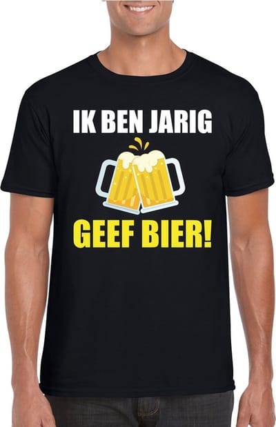 Verjaardag t-shirt zwart heren - Ik ben jarig geef bier! S