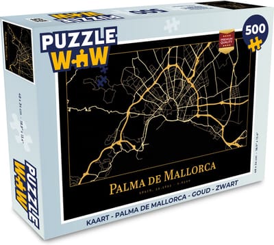 Puzzel Kaart - Palma de Mallorca - Goud - Zwart - Legpuzzel - Puzzel 500 stukjes