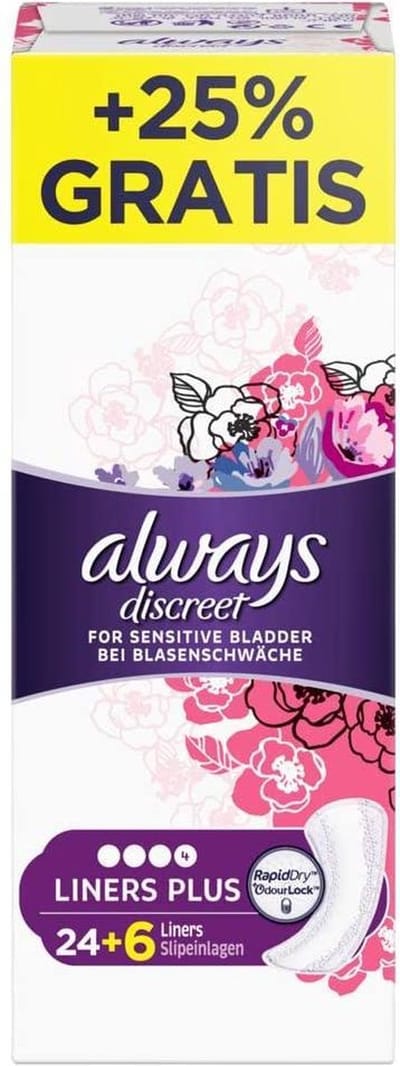 Always Discreet Long Plus  Inlegkruisjes voor Gevoelige Blaas 24+6 Stuks