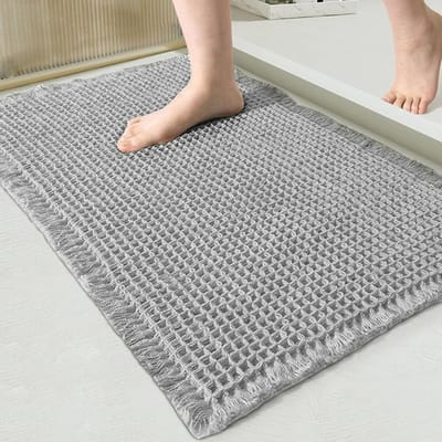 Antislip Wafel Badmat - Zacht en Absorberend - Grijs - 61 x 92 cm - Voor Badkamer, Keuken en Woonkamer