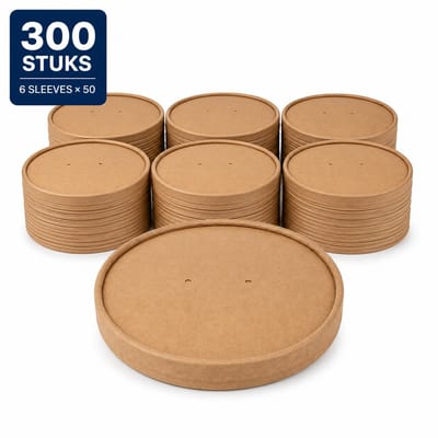Kraft Deksels voor Saladebowls Ø148 mm – Geschikt voor 500, 750 en 1000 ml – Karton met PE-Coating – 300 Stuks