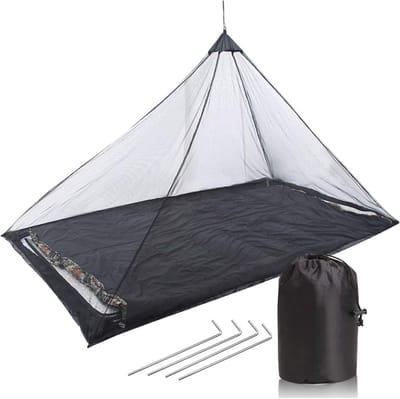 Klamboe Bed Luifel - Insectennet Hangend - Buiten Reizen Kamperen - Met Grond Spike - 220x120x100cm - Zwart