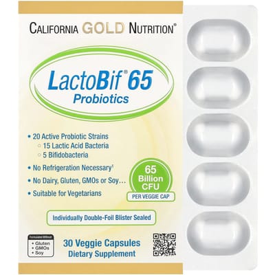 California Gold Nutrition, LactoBif 65 Probiotic, 65 milliards d'UFC, 30 capsules végétales