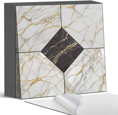 Coloray Plaktegels - Elegant marmerpatroon Zelfklevende Tegels - 20 cm x 20 cm - Zwart Plaktegels - 20 stuks - Vierkant PVC Tegels - Plaktegels Badkamer - Plaktegels Vloer - Vinyltegels Vloer Zelfklevend - Wandtegel Zelfklevend