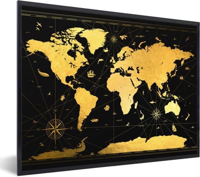 Poster in lijst - Fotolijst 40x30 cm - Posters - Wereldkaart - Luxe - Goud - Posterlijst zwart - Decoratie - Wanddecoratie woonkamer - Muurdecoratie slaapkamer