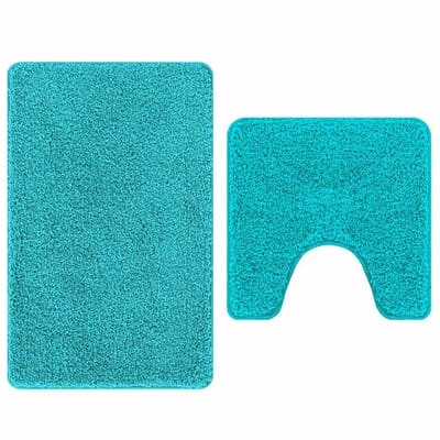 vidaXL - 2-delige - badmat - set - turquoise - polypropyleen - antislip