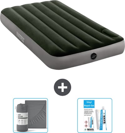 Intex Luchtbed - 1-Persoons - 99 x 191 x 25 cm - Groen - Inclusief Hoeslaken en Reparatieset
