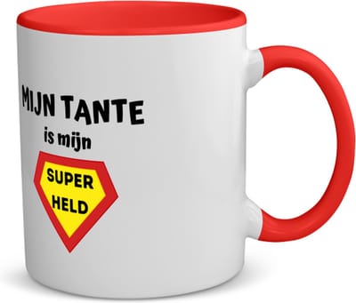 Akyol - mijn tante is mijn superheld koffiemok - theemok - rood - Tante - super tante - verjaardag - cadeautje voor tante - tante artikelen - kado - geschenk - 350 ML inhoud