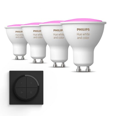 Philips Hue Uitbreidingspakket - GU10 - met 4 Spotjes - Wit en Gekleurd Licht - Incl. 1 Hue Dial Switch (Zwart) - Hue White and Color Ambiance
