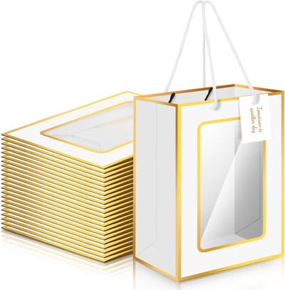 12x Luxe Kartonnen Cadeauzakjes met Venster en Handvatten - Bedankzakjes voor Bruiloft, Feest of Verjaardag - Wit