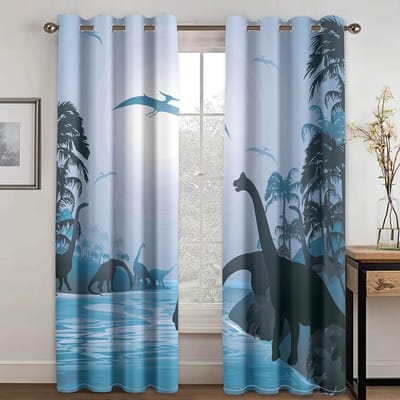 Cartoon Dinosaurus Hoge Schaduw Bescherming Gordijn 3D Digitale Print Slaapkamer Kinderkamer Woonkamer Verduisterend Gordijn Diverse Patronen W70 X H185cm X 2&Grommet Top