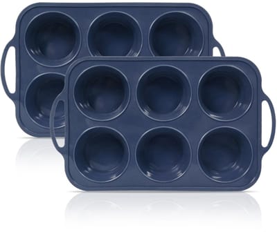 Muffinvormen van siliconen met metalen versterkt frame, 6 kopjes, extra grote muffinbakvormen met handvat, anti-aanbaklaag, muffinplaat, siliconen, BPA-vrij, cupcakevormen