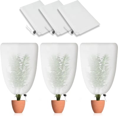 Set van 3 winterhoezen voor buitenplanten | 70 g/m² 60 cm x 80 cm winterhoezen voor buitenplanten | met trekkoord | Kan koud- weerbestendig- warm- herbruikbaar zijn