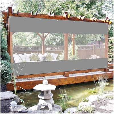 Zeildoek Zijpaneel - Buiten Gordijn - Terras Afschermen - Waterdicht PVC - 3.6x3m - Transparant Grijs