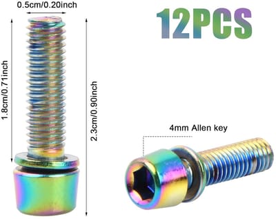 Pack of 12 M5 x 18 mm Shaft Screws - Fixed Screws for Bicycle Stem with Washer - Bicycle Screws for Mountain Bikes and Road Bikes (Multi-Colour)