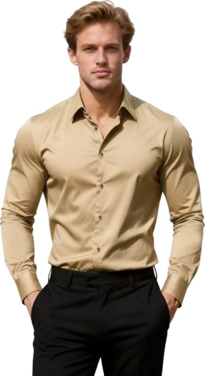 Modern fit Overhemd Beige - Heren - Blouse - Lange Mouwen