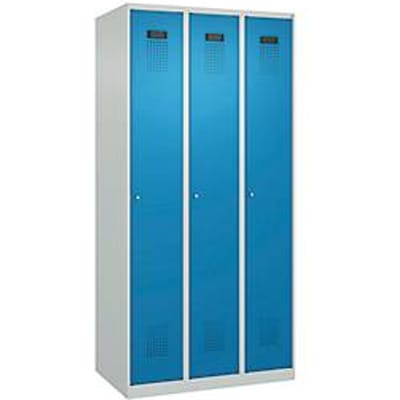 C+P Evolo Plus kledingkast, 3 vakken, rechts scharnierend, cilinderslot, B 900 x D 500 x H 1850 mm, lichtgrijs/lichtblauw