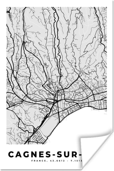 Poster Stadskaart - Frankrijk - Kaart - Cagnes-sur-Mer - Plattegrond - 120x180 cm XXL