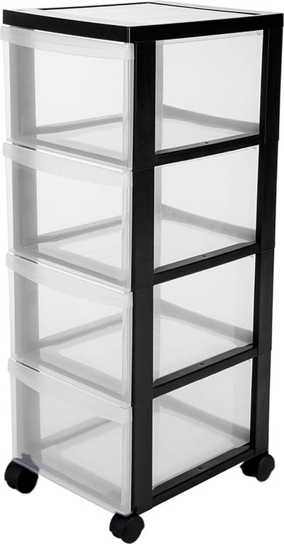 IRIS Design Chest ladesysteem - 4 diepe lades - Kunststof - Zwart/Transparant