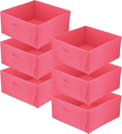 LAVITA® Opbergmand Textiel - 31x31x15 Donkerroze 6 Stuks - Opbergbox Kast Organizer Opbergdoos - Kastlade Verdeler Voor Kleding Ondergoed Badkamer Kledingkast - Vouwdoos Stoffen Doos Opbergdozen