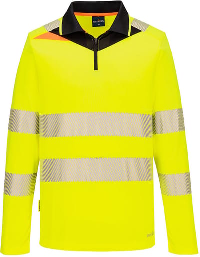 Portwest DX4 Hi-Vis polo lange mouw met rits DX419 - Geel/Zwart - 4XL
