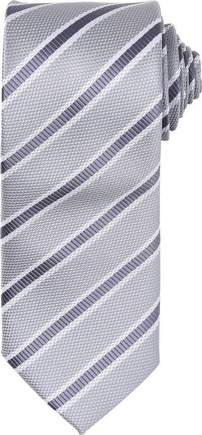 Premier Waffle Stripe tie PR783 - Silver / Dark Grey - One size