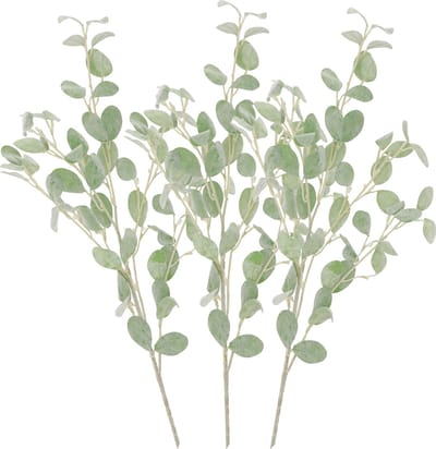 DK Design Kunstbloem Eucalyptus tak Real Touch - 3x - 90 cm - lichtgroen - losse steel - Kunst zijdebloemen