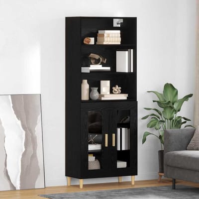 vidaXL - Highboard - Zwart - Eiken - 69,5 - x - 32,5 - x - 180 - cm - Bewerkt - hout
