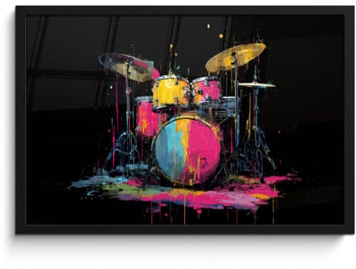Poster in lijst - Fotolijst 60x40 cm - Posters - Drumstel - Kleurrijk - Verf - Levendig - Posterlijst zwart - Decoratie - Wanddecoratie woonkamer - Muurdecoratie slaapkamer