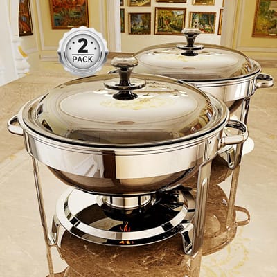 Buffet Warmhoudset - Chafing Dishes - Feestelijke Bijeenkomsten - Roestvrij Staal - 2x 5QT - Zilver