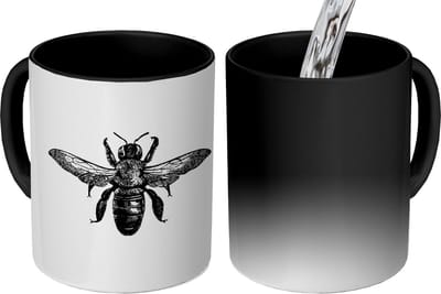 Magische Mok - Foto op Warmte Mokken - Koffiemok - Bij - Insect - Vintage - Zwart wit - Magic Mok - Beker - 350 ML - Theemok
