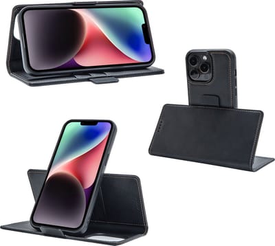 Geschikt voor iPhone 14 Pro Book Case Hoesje - Uitneembaar Hoesje - Magnetische Sluiting - Portemonnee Rustic Zwart
