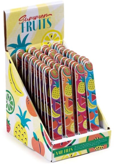 Puckator - Display met 48 Nagelvijlen - Zomer Fruit - Paars - Oranje - Roze - Blauw - Afmeting 1 nagelvijl 17,5 x 2 x 0,3 cm