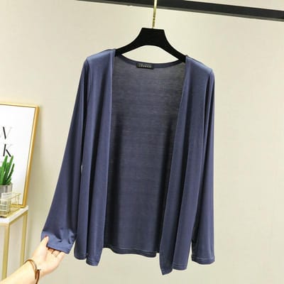 Dunne Modal Jas Dames Zomer Losse Kleding Veelzijdige Casual Top Lange Mouw Gebreid Airconditioning Vest Zonnebrandkleding L denimblauwe kleur